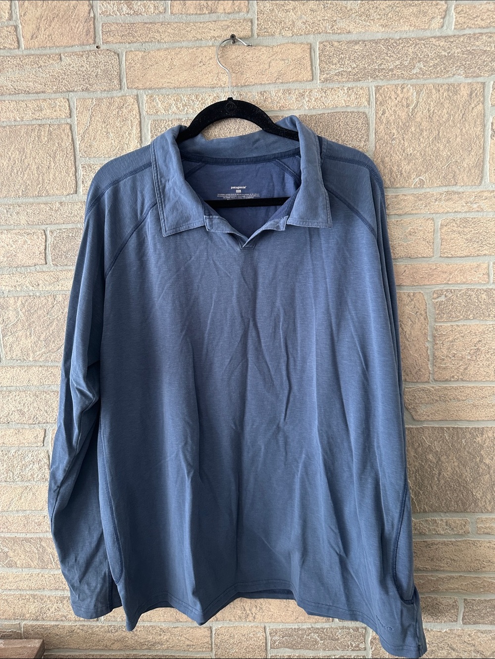 Patagonia Sandstone Long Sleeve Polo Shirt - Men's Size XXL Organic Cotton Blue